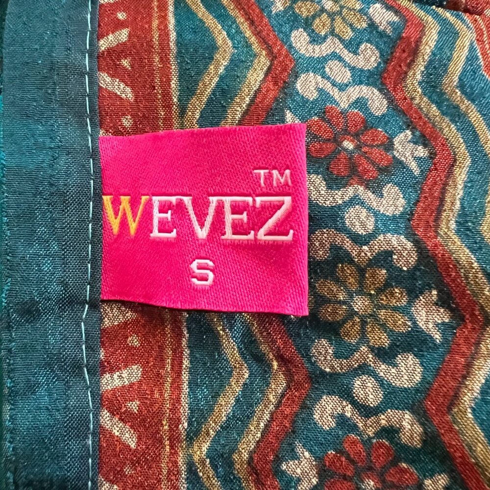 Wevez Wrap Skirt One Size Silk Blend Gold Teal Maroon Boho Womens Tie Waist Midi - Picture 8 of 10